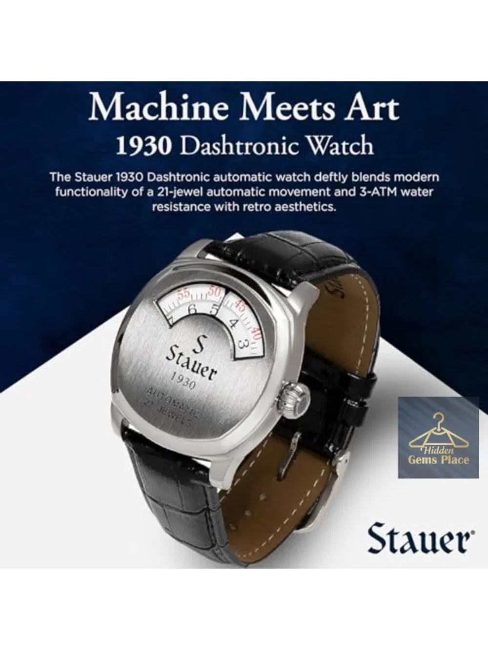 Men's Automatic Wrist Watch with Leather Band and Stainless Steel Case -